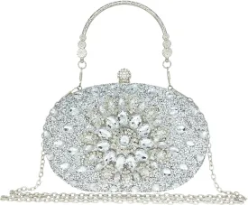 Rhinestone Clutch Purses for Women Evening Wedding Formal - Round Pearl Clasp Handbag - Crystal Diamond Bag