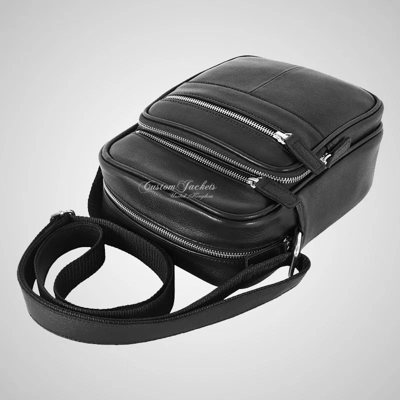 Small Leather Crossbody Bag For Men Black Travel Messenger Reporter Bag