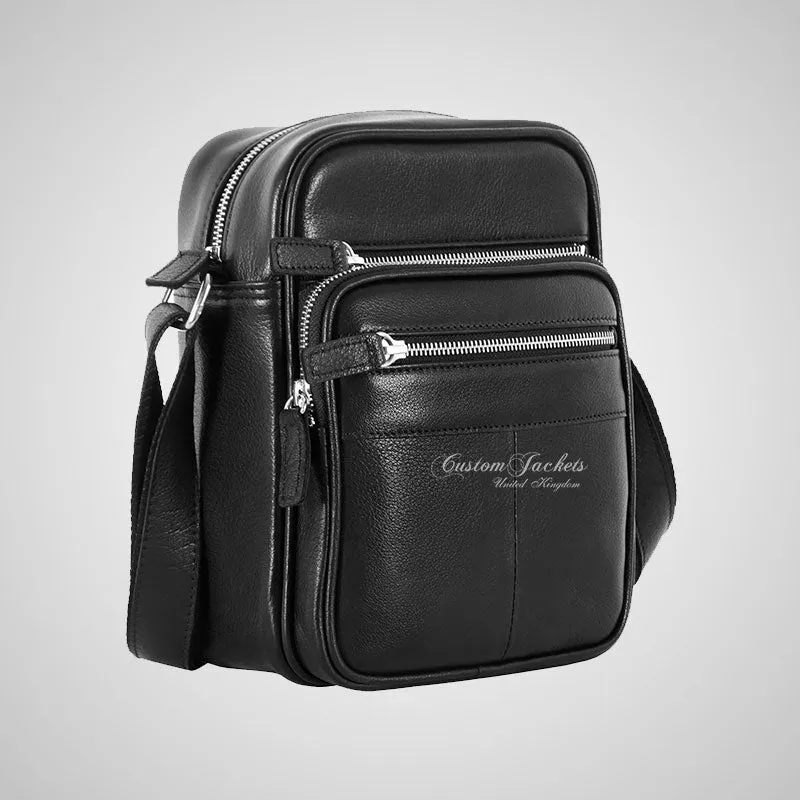 Small Leather Crossbody Bag For Men Black Travel Messenger Reporter Bag