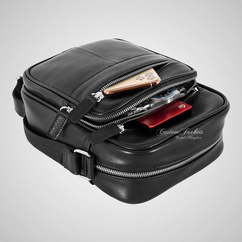 Small Leather Crossbody Bag For Men Black Travel Messenger Reporter Bag
