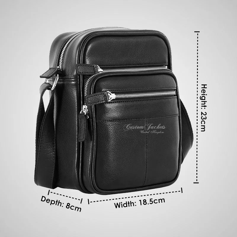 Small Leather Crossbody Bag For Men Black Travel Messenger Reporter Bag