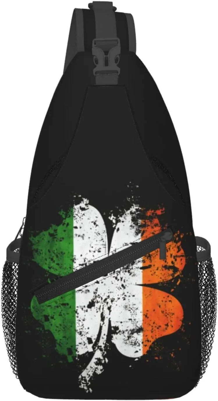 St Patricks Day Irish Shamrock Crossbody Sling Bag For Women Men Adjustable Chest Bag Irish Green Clover Shoulder Bag Sling Backpack Daypack For Sport Travel Hiking