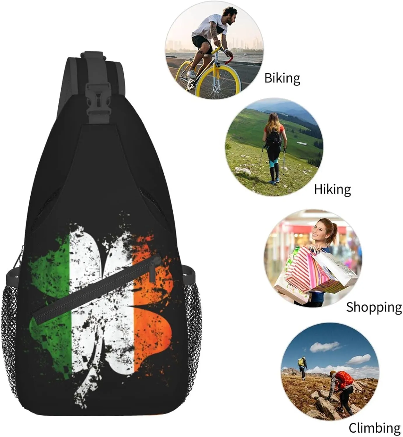 St Patricks Day Irish Shamrock Crossbody Sling Bag For Women Men Adjustable Chest Bag Irish Green Clover Shoulder Bag Sling Backpack Daypack For Sport Travel Hiking