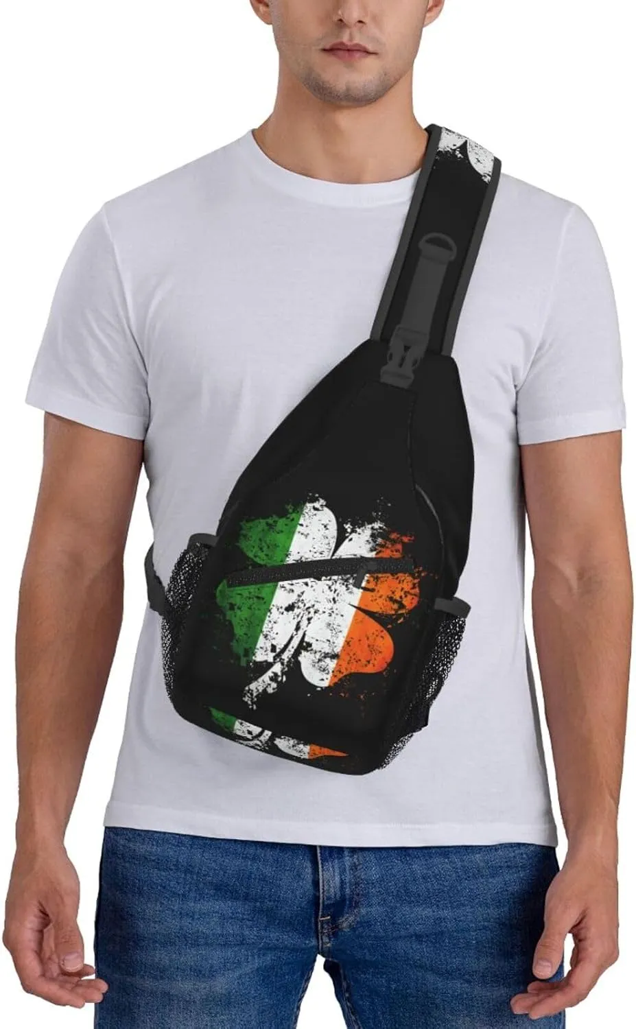 St Patricks Day Irish Shamrock Crossbody Sling Bag For Women Men Adjustable Chest Bag Irish Green Clover Shoulder Bag Sling Backpack Daypack For Sport Travel Hiking