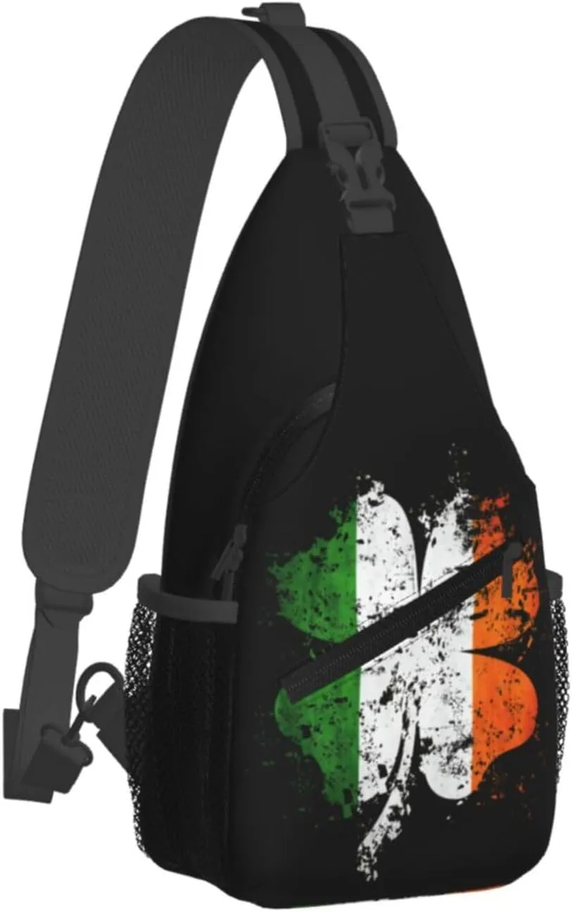 St Patricks Day Irish Shamrock Crossbody Sling Bag For Women Men Adjustable Chest Bag Irish Green Clover Shoulder Bag Sling Backpack Daypack For Sport Travel Hiking