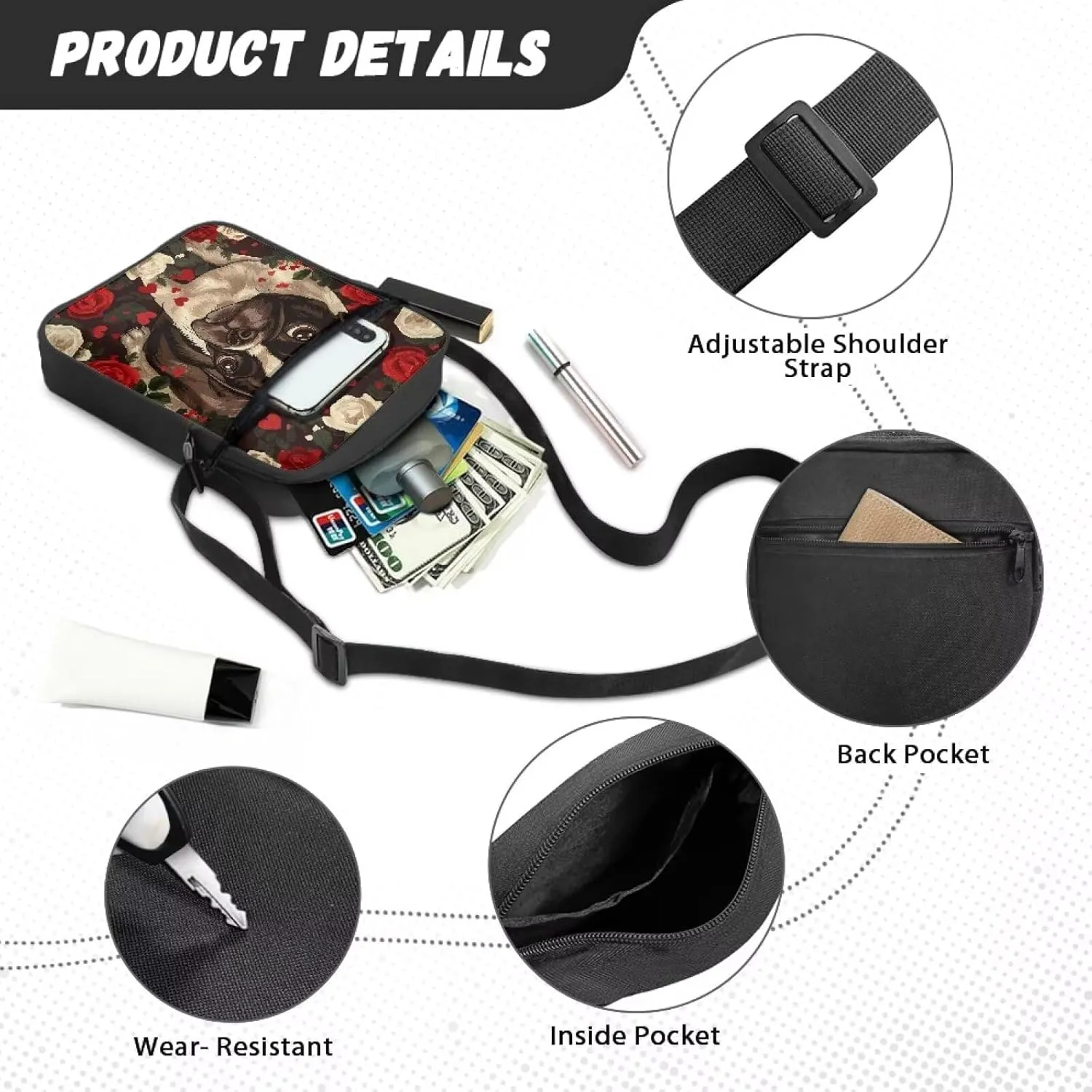 Suobstales Shoulder Bag Crossbody Bag for Women Men Small Messenger Bag Casual Handbag with Adjustable Strap for Work Cycling