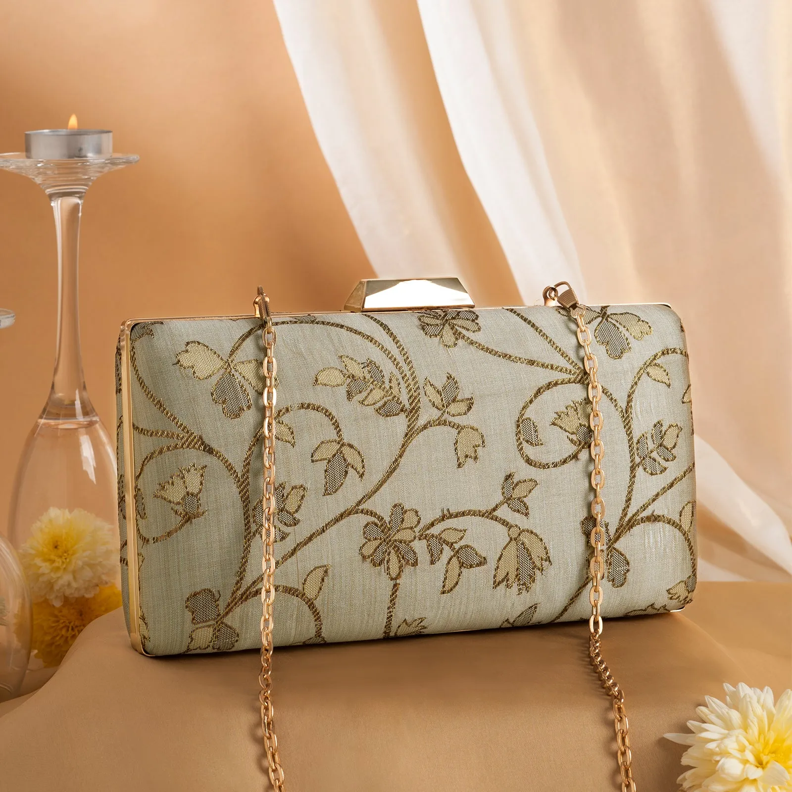 Teejh Yashvi Golden Floral Clutch