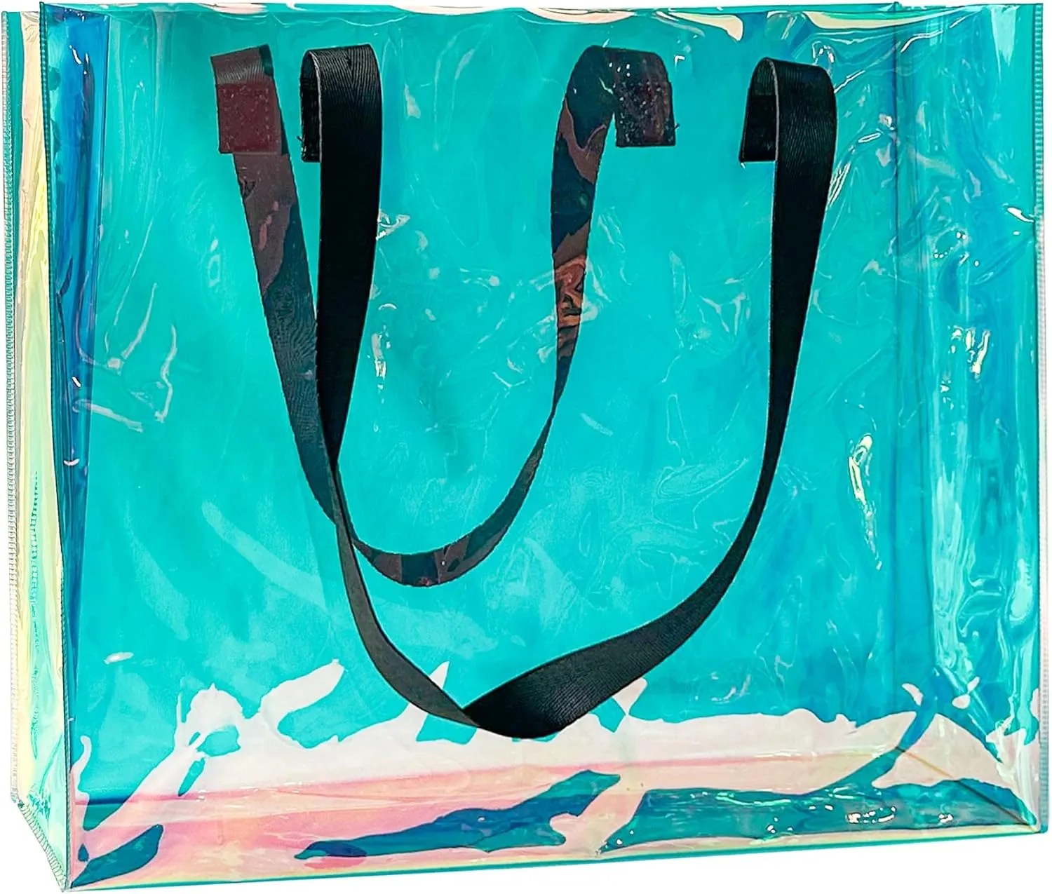Transparent Iridescent Tote Bag Clear Holographic PVC Handbag Large Tote Travel Bag
