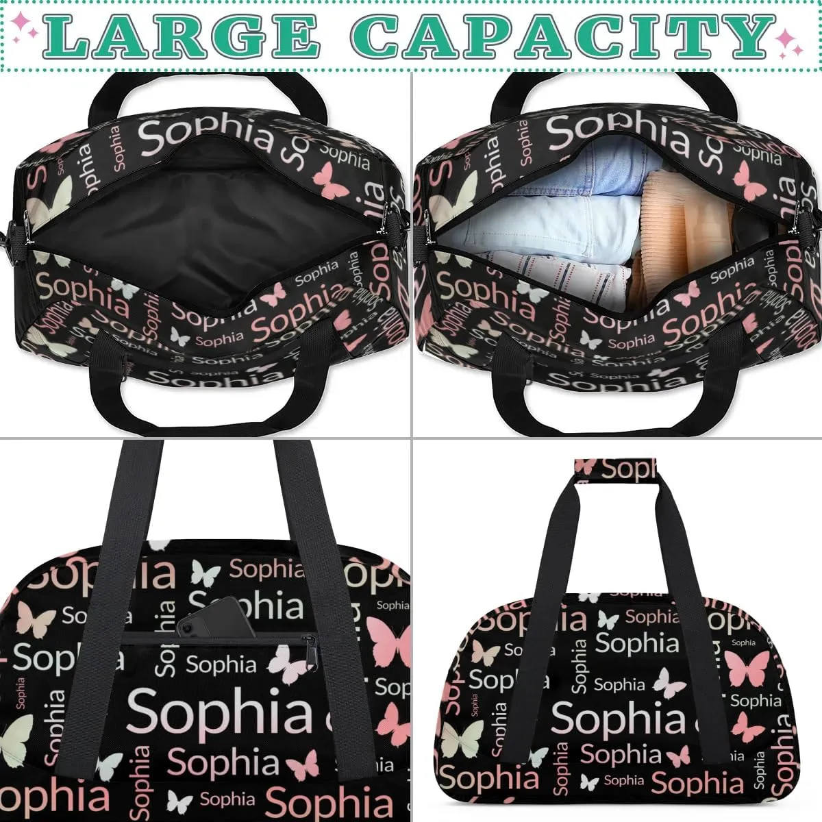 TropicalLife Custom Butterfly Sport Gym Bag Personalized Dance Bag Customized Duffle Bag Travel Duffle Bag for Women Peach Butterfly