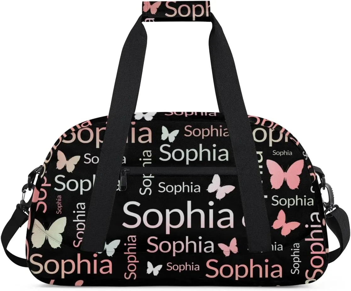 TropicalLife Custom Butterfly Sport Gym Bag Personalized Dance Bag Customized Duffle Bag Travel Duffle Bag for Women Peach Butterfly