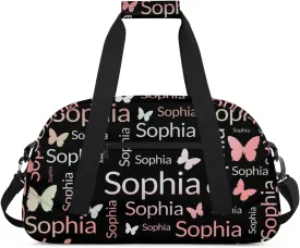 TropicalLife Custom Butterfly Sport Gym Bag Personalized Dance Bag Customized Duffle Bag Travel Duffle Bag for Women Peach Butterfly