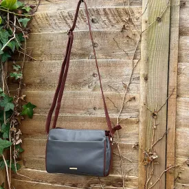 Two Tone Classic 'Brenda' Leather Crossbody Bag | Grey & Tan