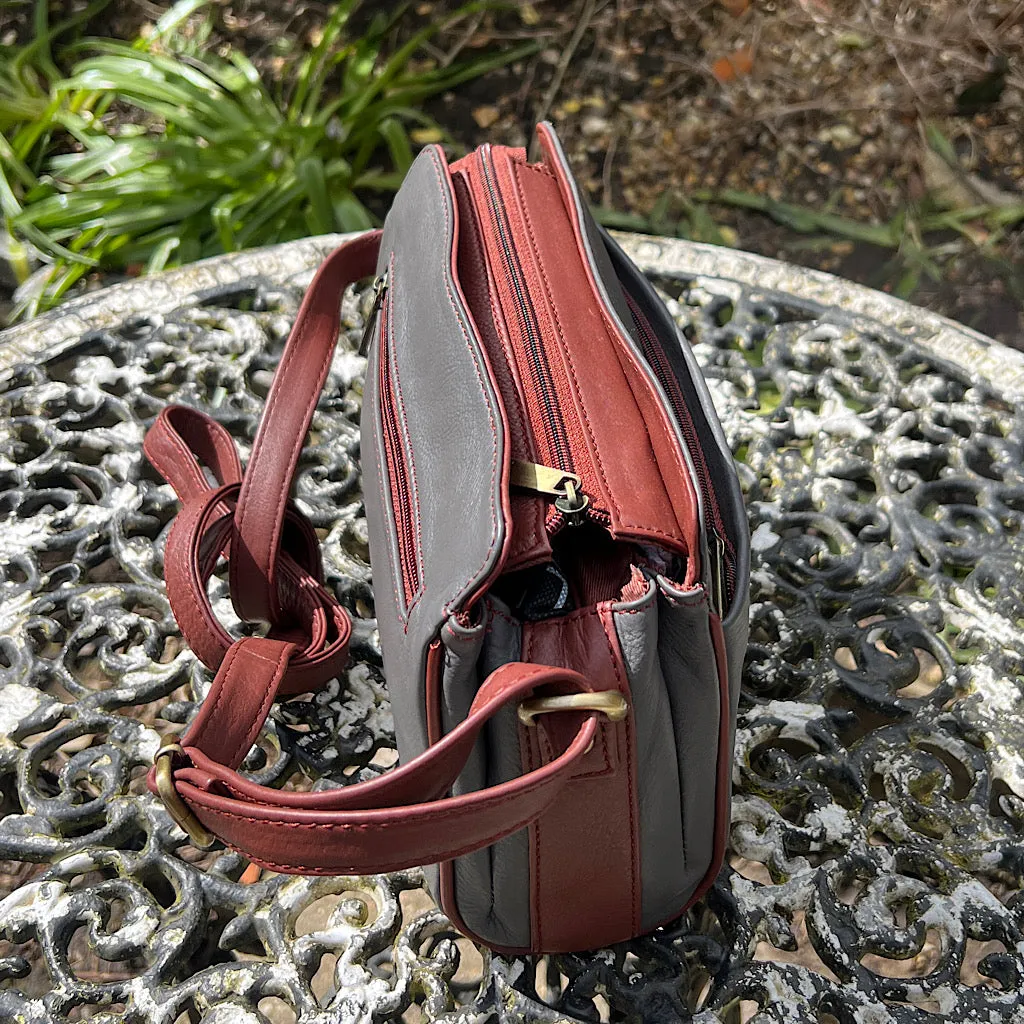Two Tone Classic 'Brenda' Leather Crossbody Bag | Grey & Tan