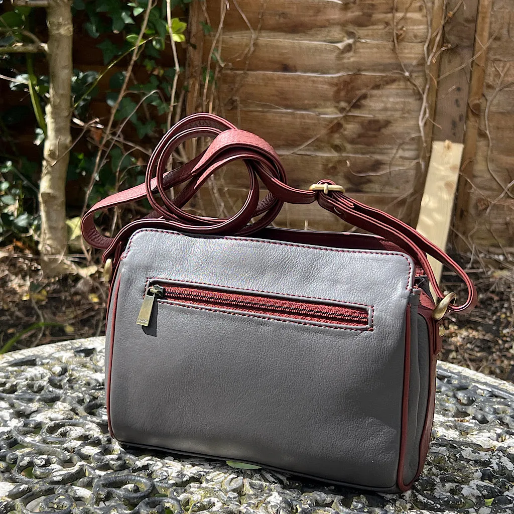 Two Tone Classic 'Brenda' Leather Crossbody Bag | Grey & Tan