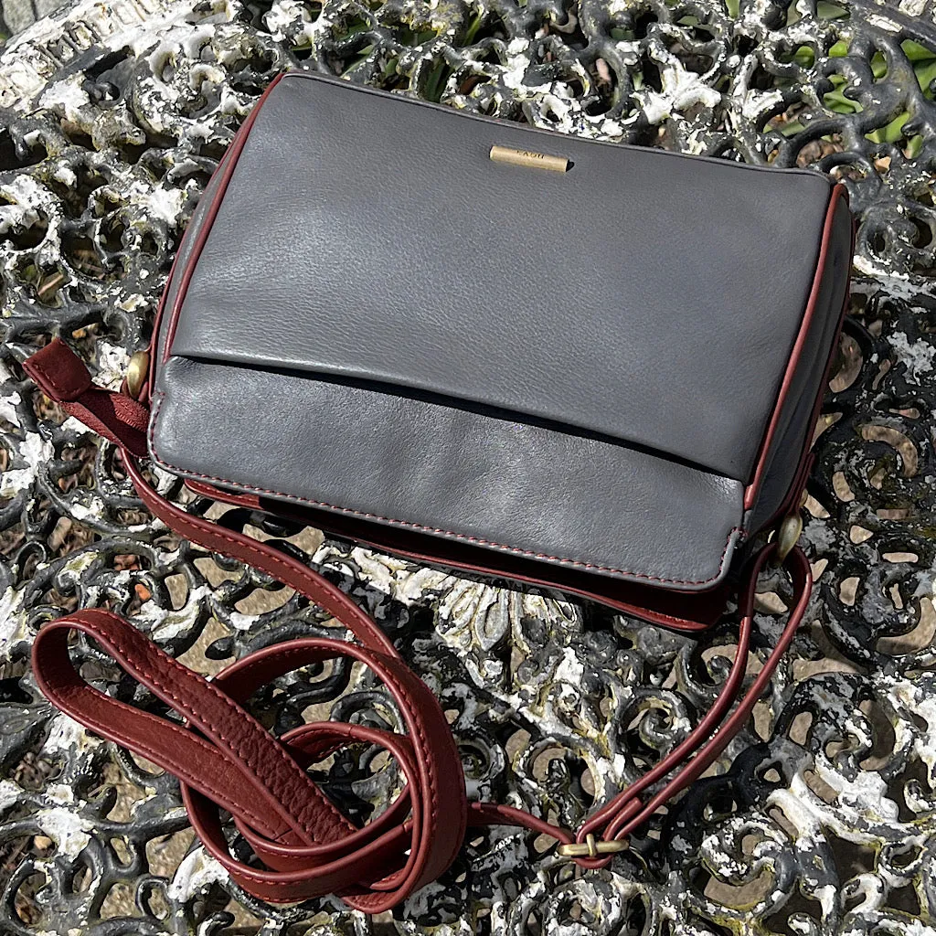 Two Tone Classic 'Brenda' Leather Crossbody Bag | Grey & Tan