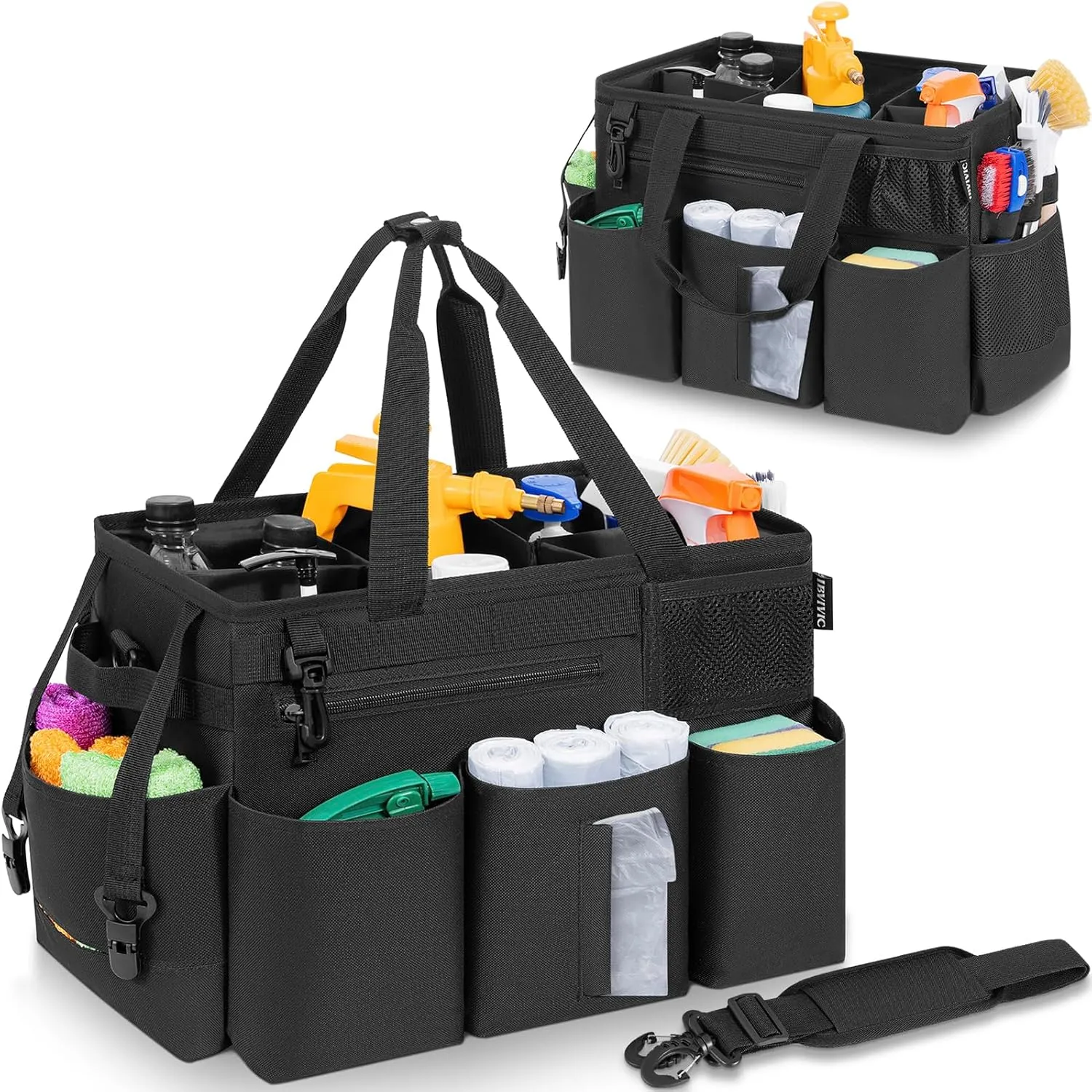 Wearable Cleaning Caddy Bag for Cleaning Supplies, Large Capacity Cleaning Organizer Tote Bag Kitchen Cleaning Supplies Storage Bag for Cleaners Housekeepers (Black)