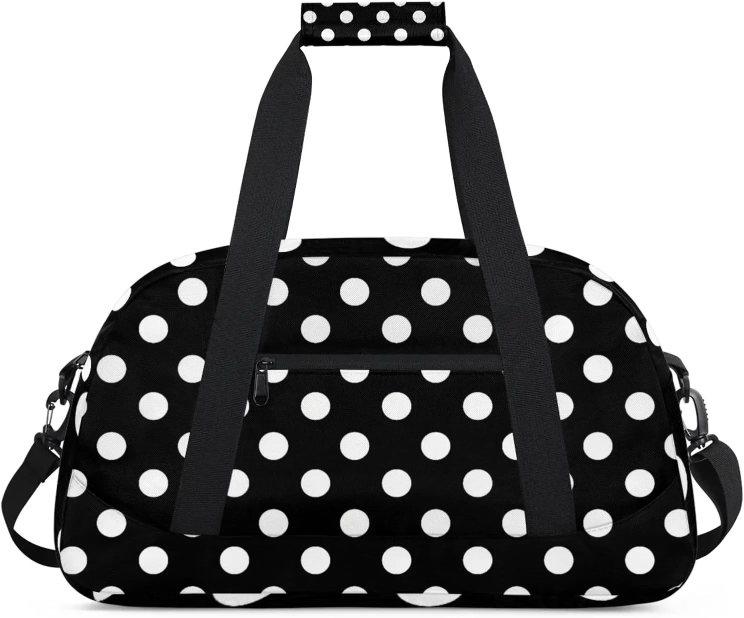 White and Black Polka Dot 18 inch Small Gym Bag for Women and Men, Lightweight Carry On Weekender Bag Mini Duffel Bag for Travel Sports Workout
