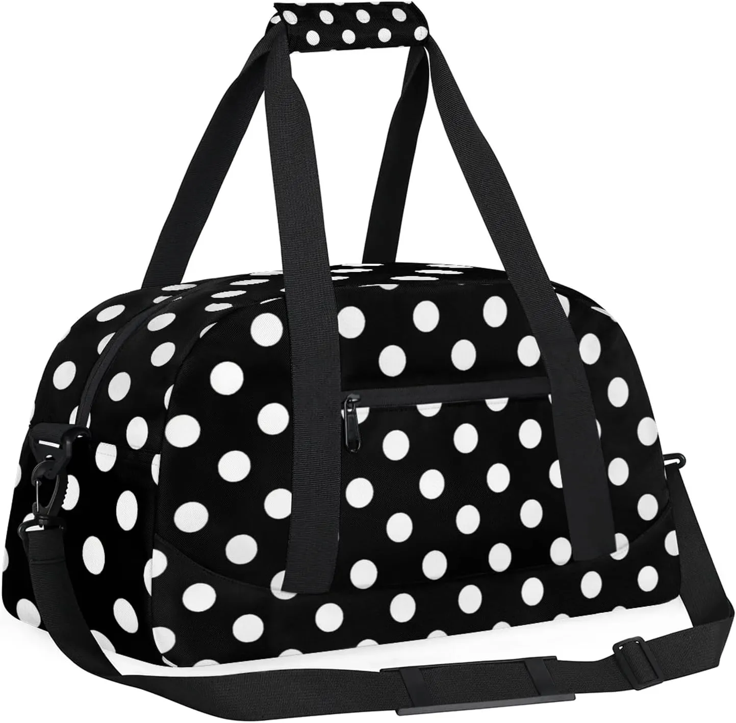 White and Black Polka Dot 18 inch Small Gym Bag for Women and Men, Lightweight Carry On Weekender Bag Mini Duffel Bag for Travel Sports Workout