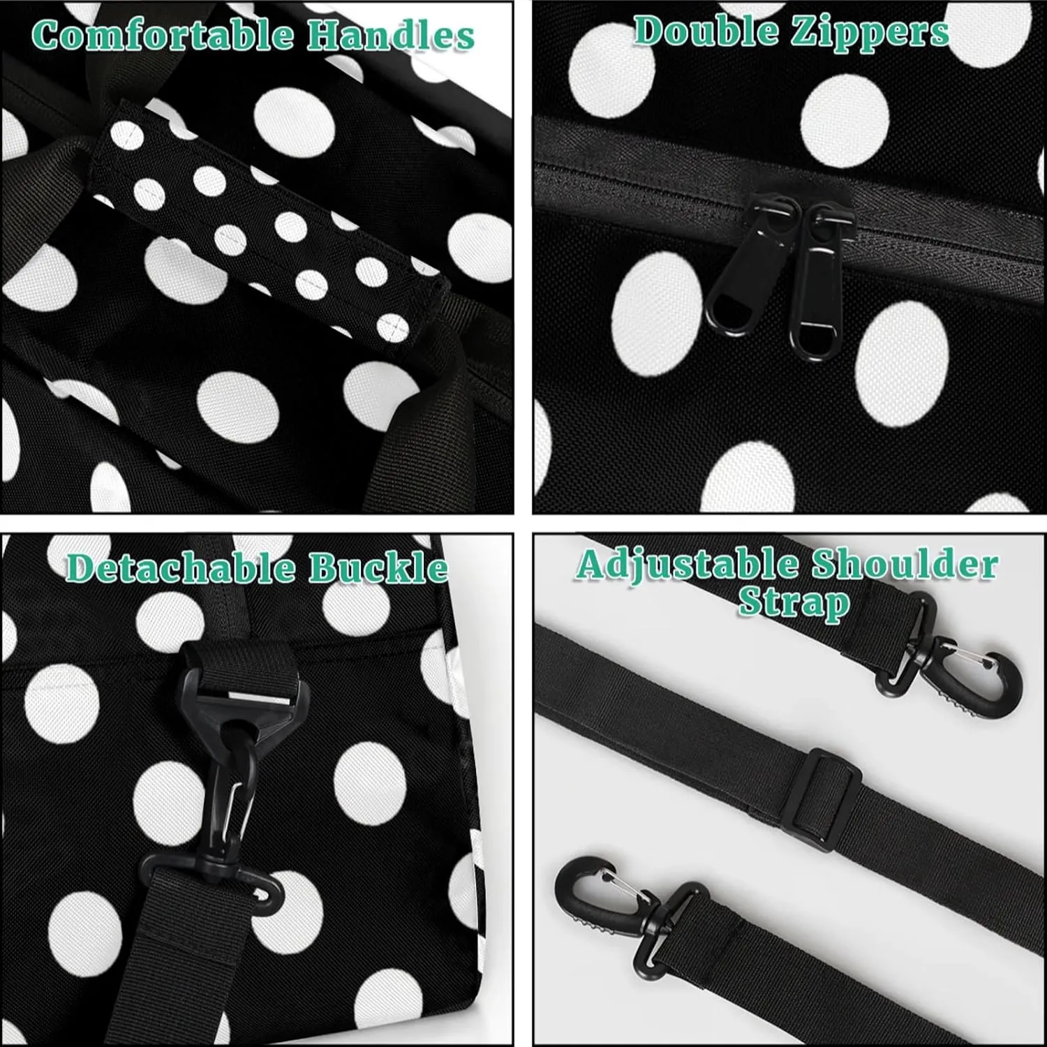 White and Black Polka Dot 18 inch Small Gym Bag for Women and Men, Lightweight Carry On Weekender Bag Mini Duffel Bag for Travel Sports Workout