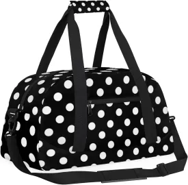 White and Black Polka Dot 18 inch Small Gym Bag for Women and Men, Lightweight Carry On Weekender Bag Mini Duffel Bag for Travel Sports Workout
