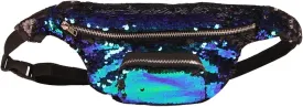 Women Men Glitter Mermaid Sequins Fanny Pack Contrast Color Rave Beach Waist Bag Chest Pack Corss-body Bag Purse Pouch Champagne Gold, Black