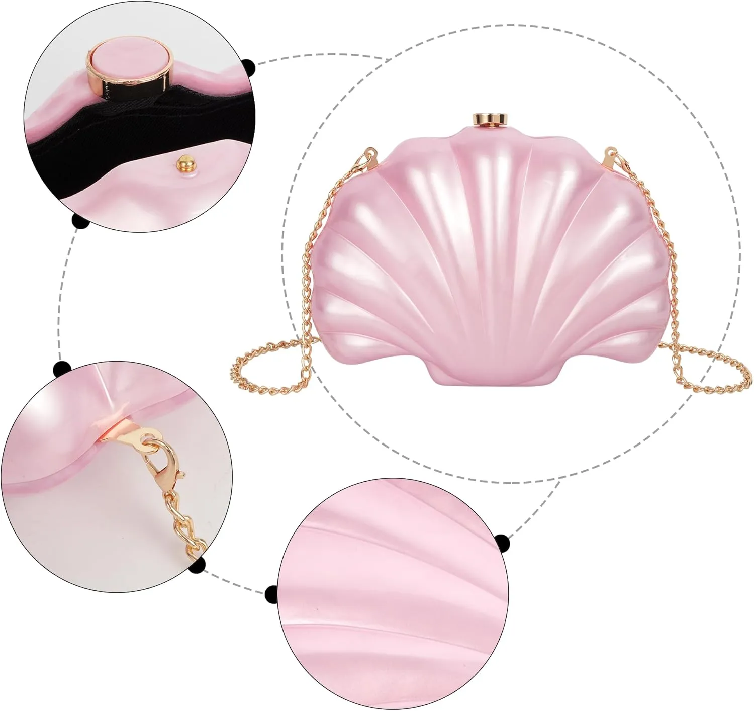 Women Seashell Evening Bag Purse Mermaid Chain Strap Clutch Handbag Shoulder Bag