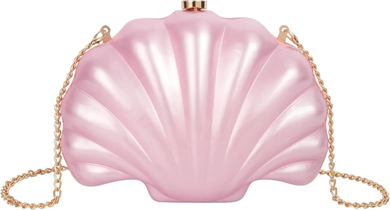 Women Seashell Evening Bag Purse Mermaid Chain Strap Clutch Handbag Shoulder Bag