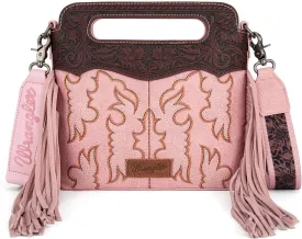 Wrangler Top Handle Handbags Western Fringe Crossbody Bag for Women Embroidered Boot Scroll Ladies Handbag